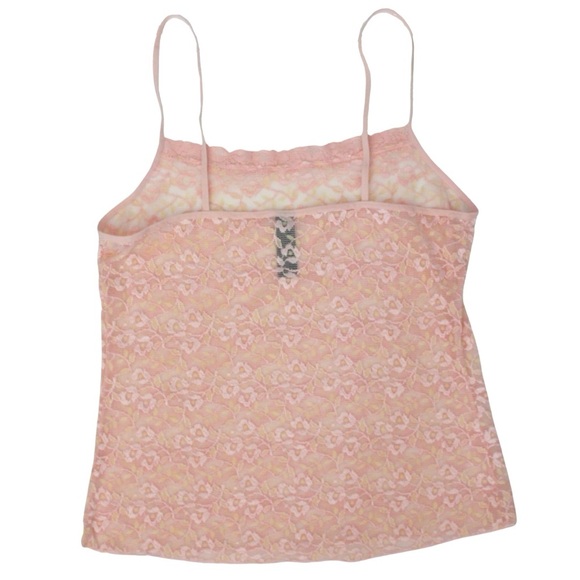 Y2K Coquette Pink Sheer Lace Floral Cami Top - Picture 2 of 6